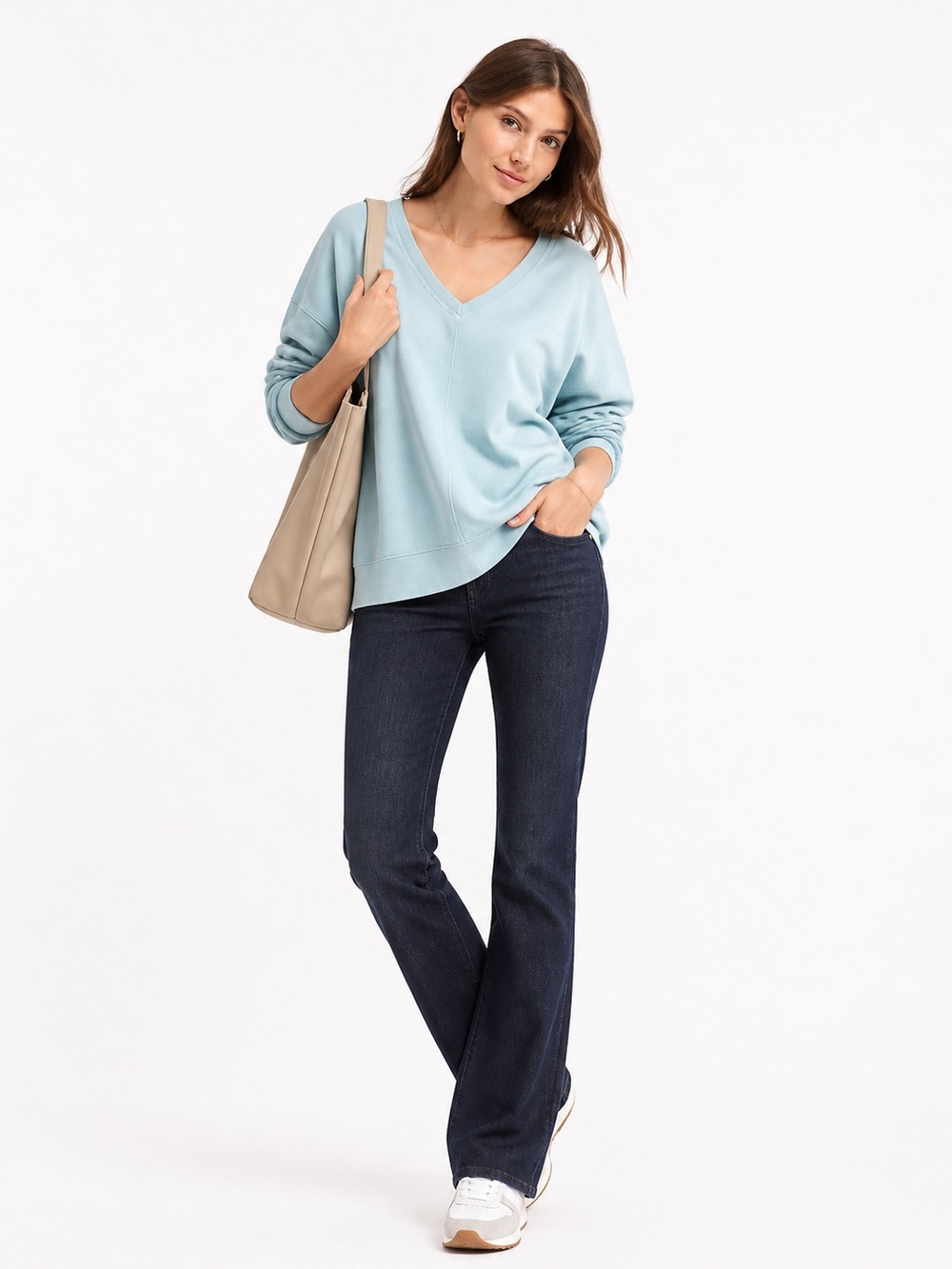 GAP Women's Light Blue V-Neck Sweatshirt